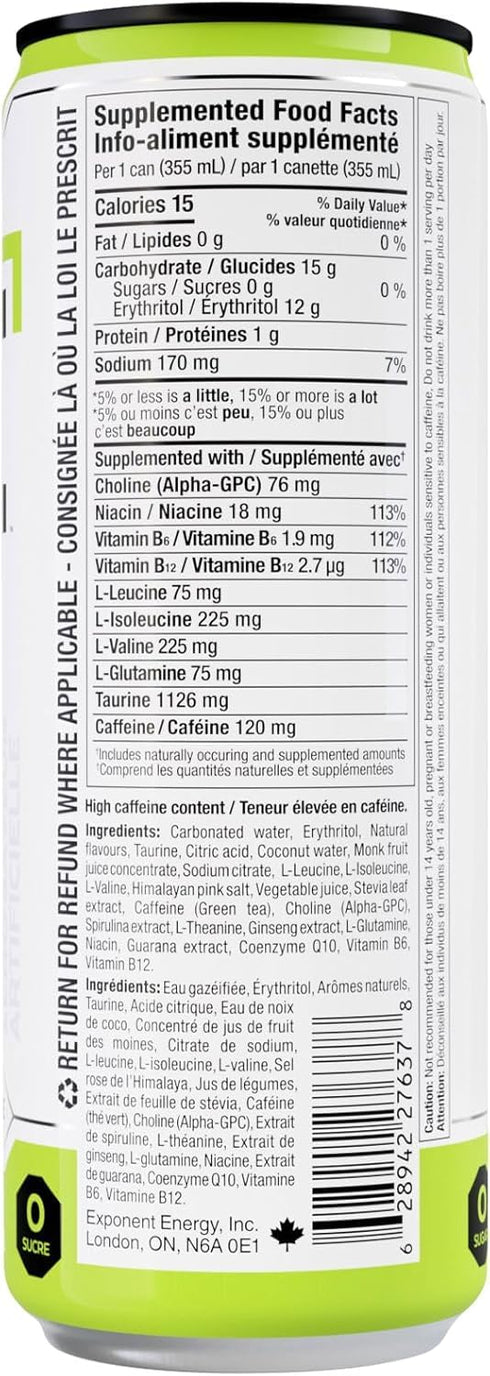 Pack 12, 355mL 15 Exponent Sector-C Fusion Energy Drink | of Cans | Light & Crisp Citrus Blend | Zero Sugar & Sucralose