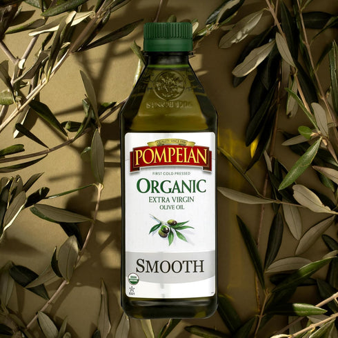 24 oz 710 mL Pompeian Smooth Organic Extra Virgin Olive Oil - fl - - First Cold Pressed Olive Oil for Cooking - Smooth