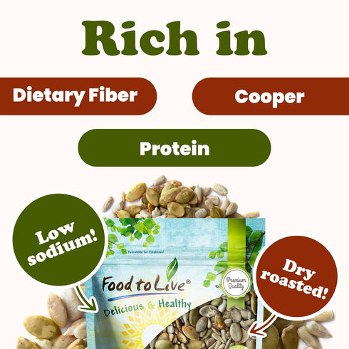 4 Food to Live Dry Roasted Sunflower and Pumpkin Seed Mix, Pounds Oven Roasted, No Oil added, Natural Snack, Rich