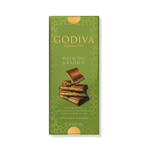 Godiva Dubai Style Milk Chocolate Bar, Gourmet Chocolate with Creamy Pistachio Filling