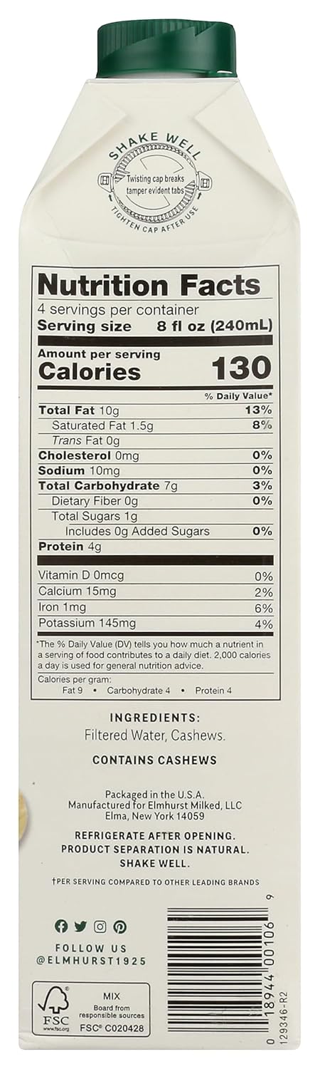 32 ELMHURST Unsweetened Cashew Milk, FZ