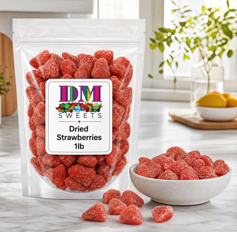 DM Sweets 1 lb Dried Strawberries Bulk Bag of Sweet Chewy Fruit Snacks for Baking, Trail Mix, Cereal, Smoothies