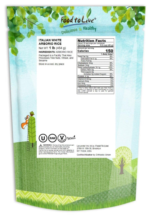 1 Food to Live Italian Arborio Rice, Pound Short Grain White Rice, Superfino Grade, Vegan, Kosher, Bulk, Ideal