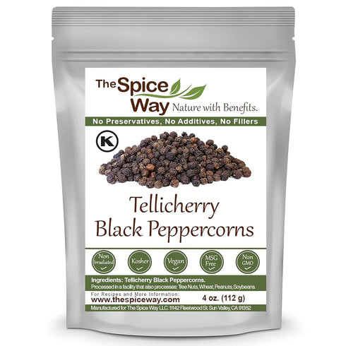 The Spice Way Whole Tellicherry Black Peppercorns, 4 oz Grinder Refill Bulk