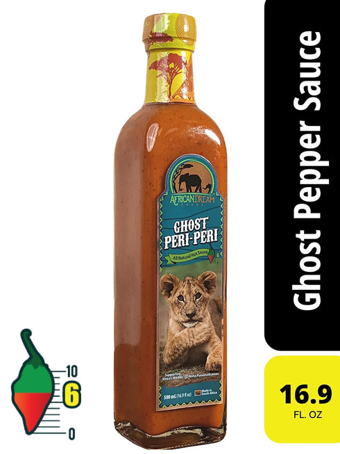 16.9 oz Ghost Peri-Peri Hot Sauce by African Dream Foods | All-Natural Spicy Piri-Piri Sauce with African Ghost Peppers