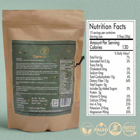 1lb 2x Albahaca Cure Wid Pure | Organic Basil Seeds for Eating | Non-GMO,Gluten Free,Keto Friendly Edible Basil Seeds