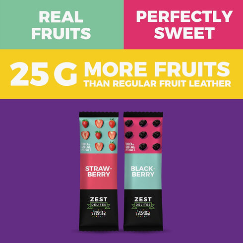 0.88 oz 36 Fruit Snacks by Zest Delites, Fruit Leather, Healthy Snacks for Adults & Kids, Vegan Apple-Based Strips