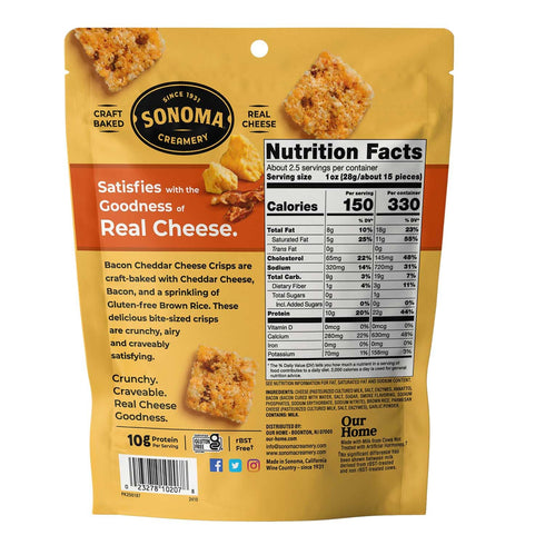 2.25 Oz (6 Count) Sonoma Creamery - Cheese Crisps, Bacon Cheddar, | High Protein | Low Carb | Gluten Free |