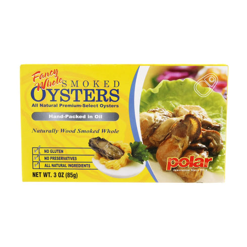 3 oz (Pack 12) MW Polar Fancy Whole Smoked Oysters Cans of | Naturally Wood-Smoked, No Preservatives, Gluten-Free