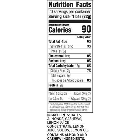 15.6 oz, 20 Larabar Minis Lemon Bar Fruit and Nut Bars, Gluten Free and Vegan, Ct