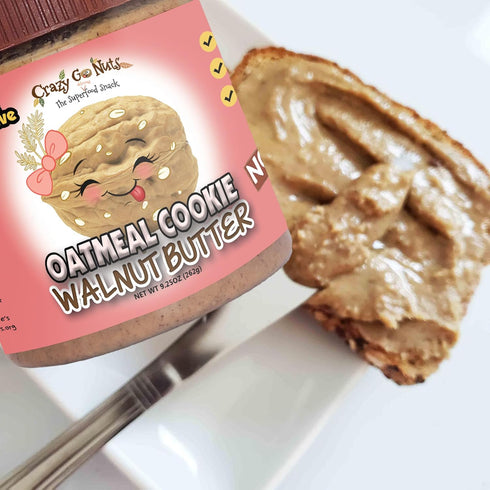 3 9.25 oz (Pack 3) Crazy Go Nuts Oatmeal Cookie Walnut Butter - Healthy Snack with Omega Fatty Acids and Antioxidants