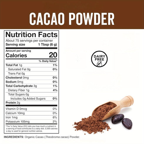DRUOUO 226g/3pack, Ultra-Fine Organic Cacao Powder Gourmet Baking Grade, Non-Alkalized Pure Cocoa for Brownies