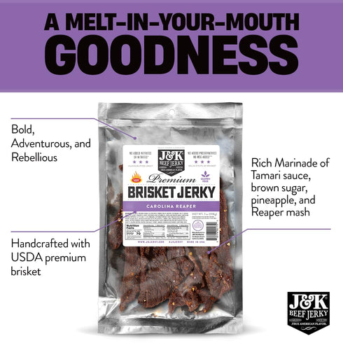 7oz J&K Jerky Carolina Reaper Beef Brisket Jerky - Small Batch American Made Slab Beef Jerky's Spicy and Savory Snack