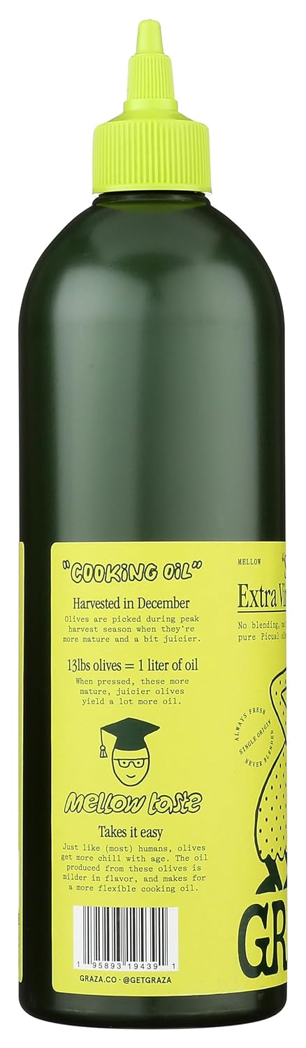 Graza "Sizzle" Extra Virgin Olive Oil, Peak Harvest Spanish EVOO, 25.3 FZ (750 ML) Squeeze Bottle