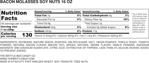 The Brittle Box Candy Co. 1 Roasted Seasoned Soy Nuts Bacon Molasses pound bag