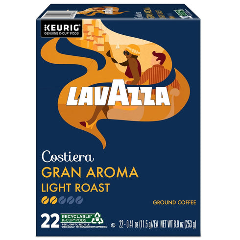 88-Count (4 Packs 22) Lavazza Costiera Gran Aroma, Single-Serve Keurig K-Cup Pods, Light Roast Coffee, Box