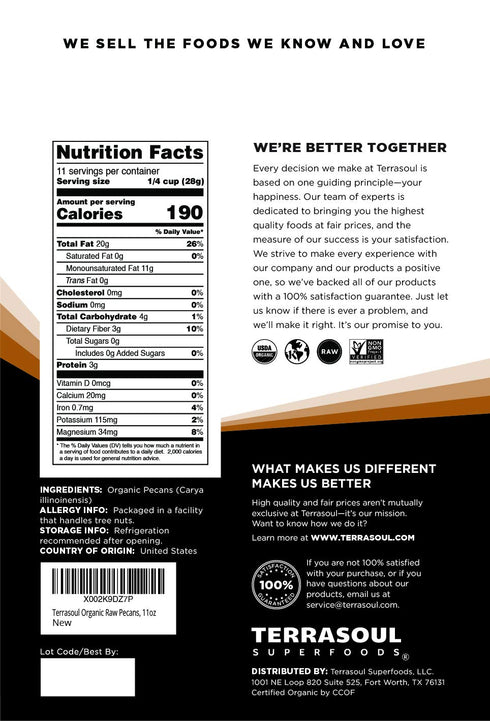 11 Oz (Pack 1) Mammoth Terrasoul Superfoods Organic Pecans, of - Halves | Fresh | Raw