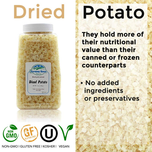 10.5 Harmony House Foods Dehydrated Diced Potatoes - Dried Potato Pieces, For Hash Browns, Stews, Soups, Home Fries