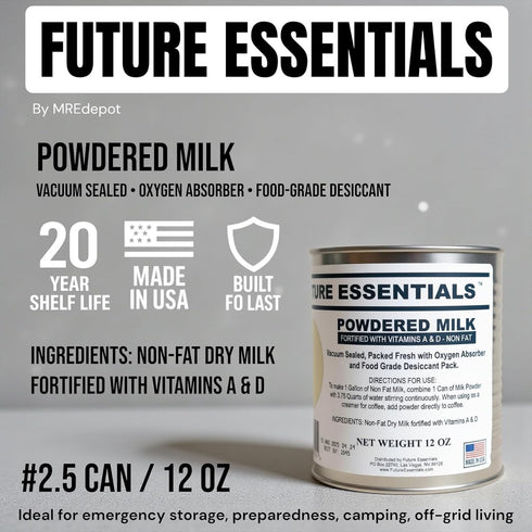 20-Year 12oz, #2.5 Future Essentials Canned Instant Nonfat Dry Milk Powder Shelf Life Non Fat Dry Powdered Milk