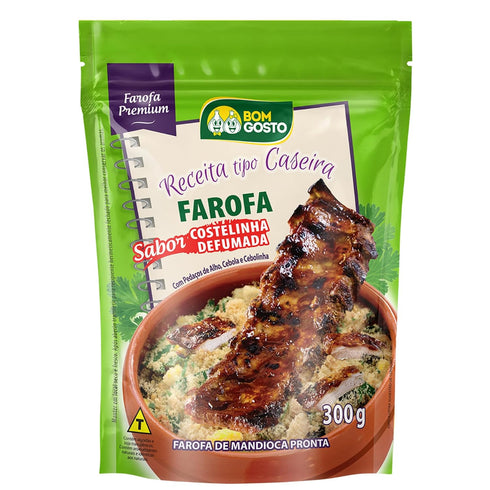 Bom Gosto 3 Packs 300g (10.6 oz) | Seasoned Farofa Smoked Ribs | Ready-to-Eat Cassava Flour Mix, Brazilian Farofa |
