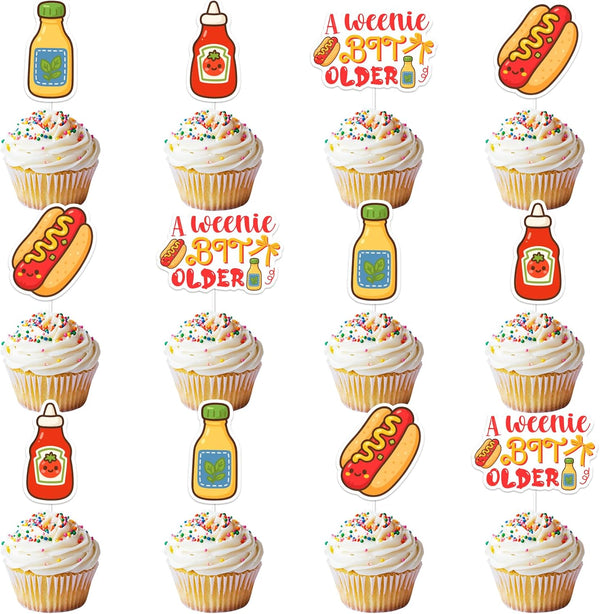 36Pcs A Weenie Bit Older Cupcake Toppers Hot Dog Birthday Party Decorations