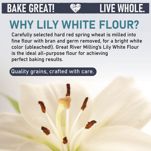 2 Lb Great River Milling Lily White Organic All-Purpose Flour | Unbleached & Unbromated | Non-GMO, Kosher | Ideal