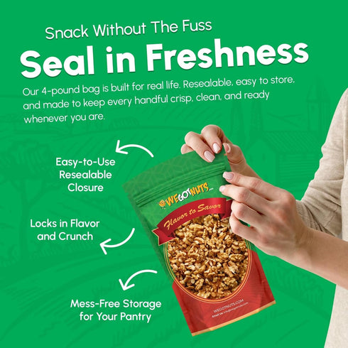 4 Package-Fresh, California Raw Walnuts- Pounds, Resealable No Shell, Unsalted-All Natural Dry Halves and Chopped