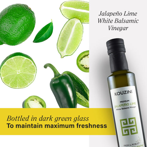 250ml Kouzini Ultra Premium White Jalapeno Lime Balsamic Vinegar - Sweet & Thick Italian Dressing for Salad, Organic