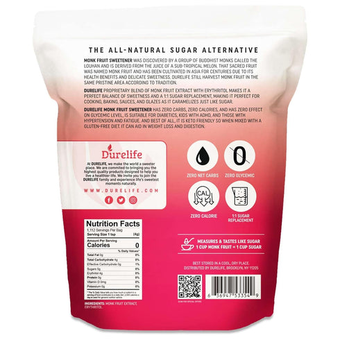 1:1 5 lb (Packaging Durelife Golden Monk Fruit Sweetener, Sugar Replacement, Keto Diet Friendly, Zero Calorie, Kosher