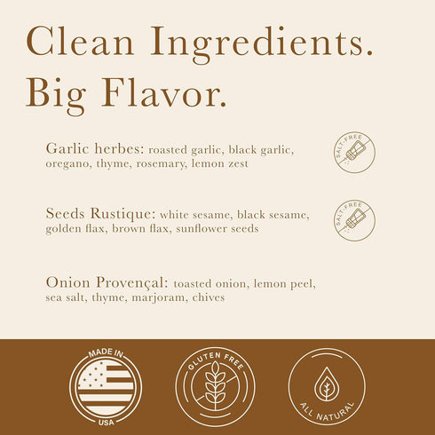 Set 3 Set of Artisan Bread Seasoning Mixes Garlic Herbs with Black Garlic, Seed Blend, and Toasted Onion With Lemon |