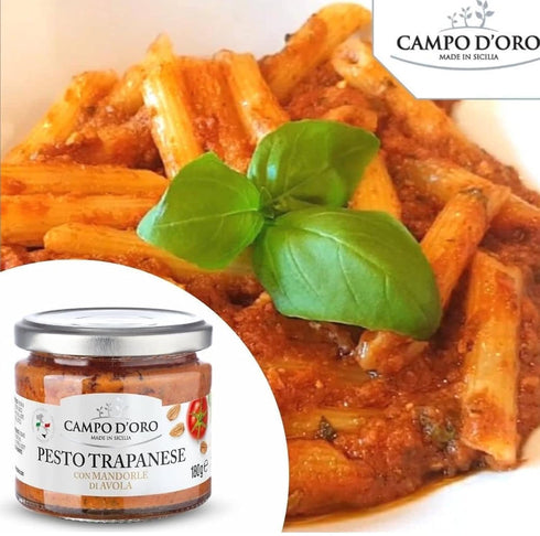 Trapanese Pesto Sauce, Tomato, Basil & Almonds, 6.3oz (180g), 100% Made in Italy