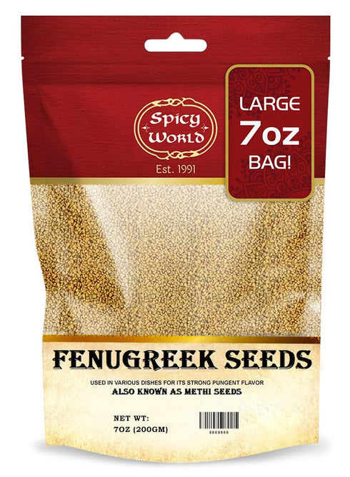 Spicy World Fenugreek Seeds (Methi) 7 Ounce Bag - All Natural & Pure -