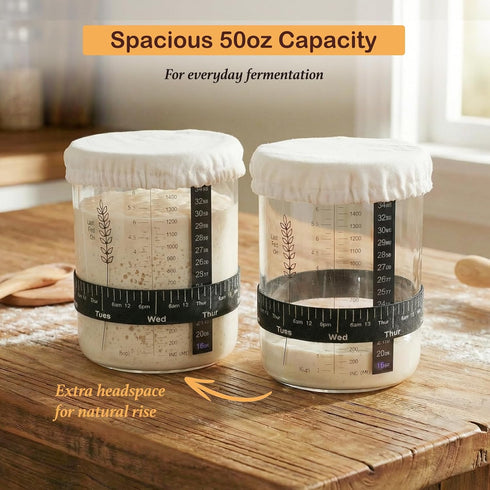 50oz Premium Sourdough Starter Jar Kit - Large Wide Mouth Glass Jar with Bamboo Lid,Cloth Cover, Date Tracker