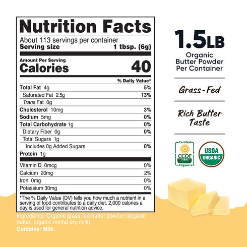(1.5 LB) Nutricost Organic Grass-Fed Butter Powder - GMO-Free, Gluten-Free