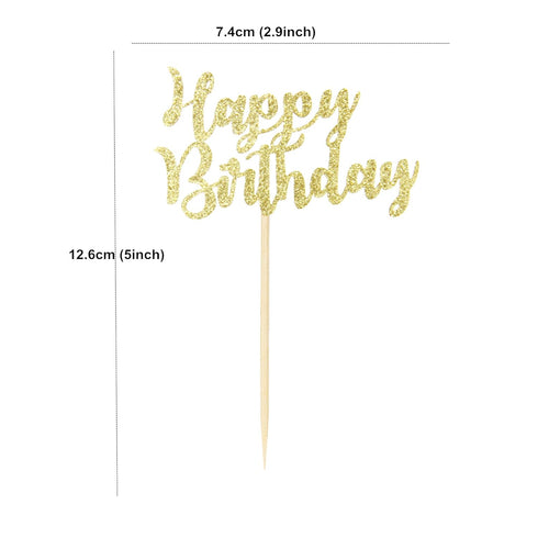 Ercadio 24 Pack Happy Birthday Cupcake Toppers, Gold Glitter Cake Picks for Party Decoration