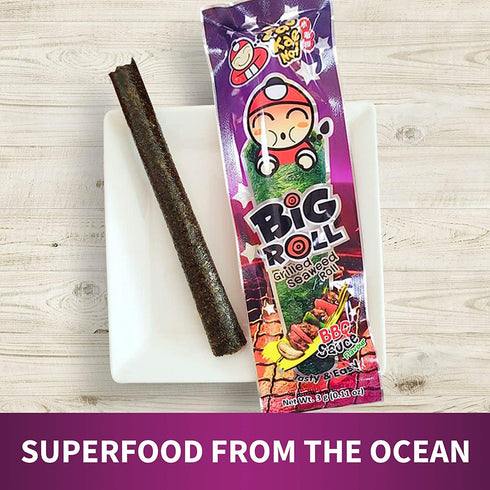 Big Roll Grilled Seaweed Snacks by Tao Kae Noi - BBQ Flavor Nori Sheet Rolls, Healthy Snacks, 6 Pack