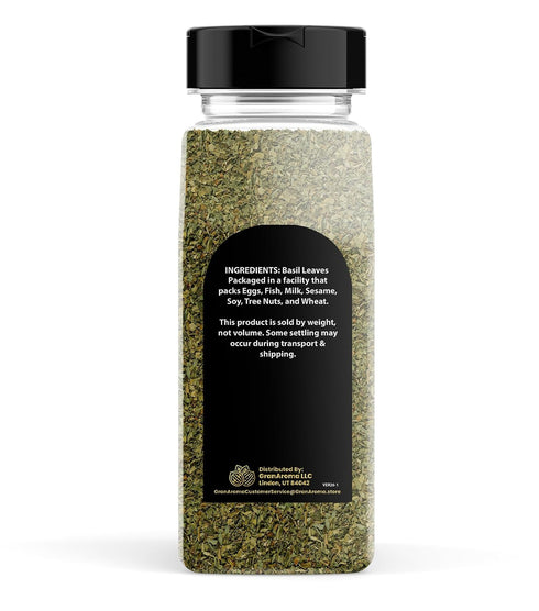6.4 oz, GranAroma Basil Leaves, Dried, Cut & Sifted