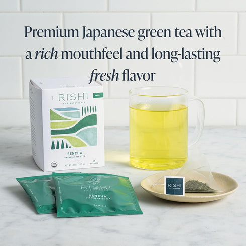 15 Count (Pack 1) Rishi Tea Sencha Green Tea - Organic Sachet Bags, Caffeinated Japanese Green Tea, Enjoy Hot or Iced
