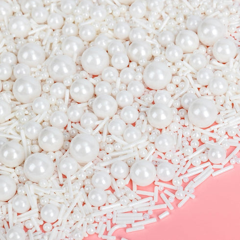 Edible White Sprinkles for Cake Decorating,Edible Pearl Jimmies Sugar Mix Size 130g/4.58oz,Baking