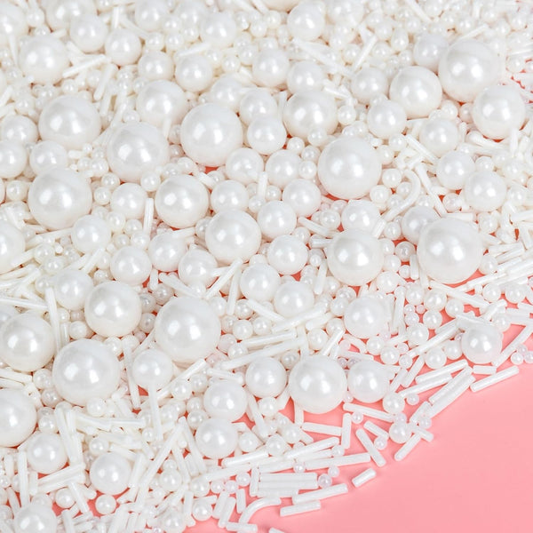 Edible White Sprinkles for Cake Decorating,Edible Pearl Jimmies Sugar Mix Size 130g/4.58oz,Baking