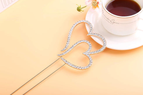 LOVENJOY Gift-Boxed Double Hearts Cake Topper, Rose Gold with Crystal Rhinestones