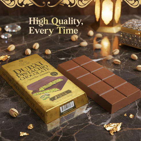 7oz Dubai Chocolate Bar - Premium Pistachio, Belgian Chocolate and Crispy Kataifi Layers | Luxury Chocolate Gift |