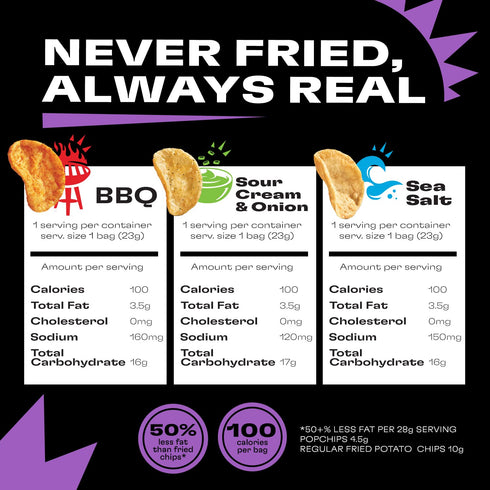 Pack, 12ct 0.8oz 100 Popchips Potato Chips Variety Sea Salt, BBQ, Sour Cream & Onion, Single Serve Bags, Gluten Free
