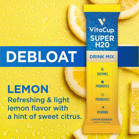 H2O Packets, Packets, 32 VitaCup Super Bloating Relief and Digestive Health Drink Mix Probiotics, Prebiotics, C & B