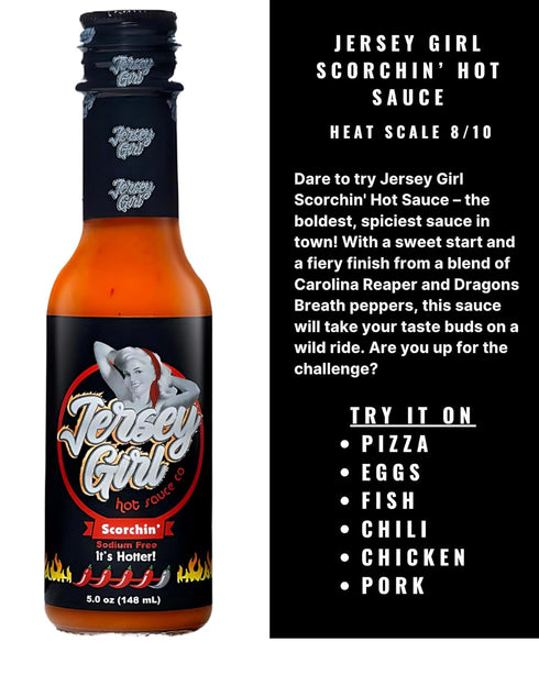 Jersey Girl Scorchin' No Salt/Sodium Free Hot Sauce 5oz (Carolina Reaper & Dragon's Breath Pepper Sauce (2 Pack) - All Natural