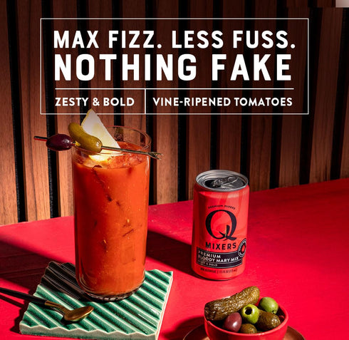 7 30 7.5 oz (Pack 24) Q BLOODY MARY MIX, Real Vine-Ripened Tomatoes with Herbs & Spices - Ideal for Cocktails