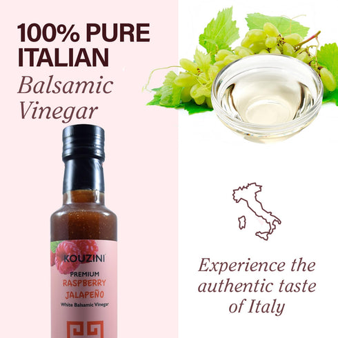 250ml Kouzini Ultra Premium Raspberry Jalapeno Fruit White Balsamic Vinegar, Aged Balsamic Vinegars from Modena, Italy