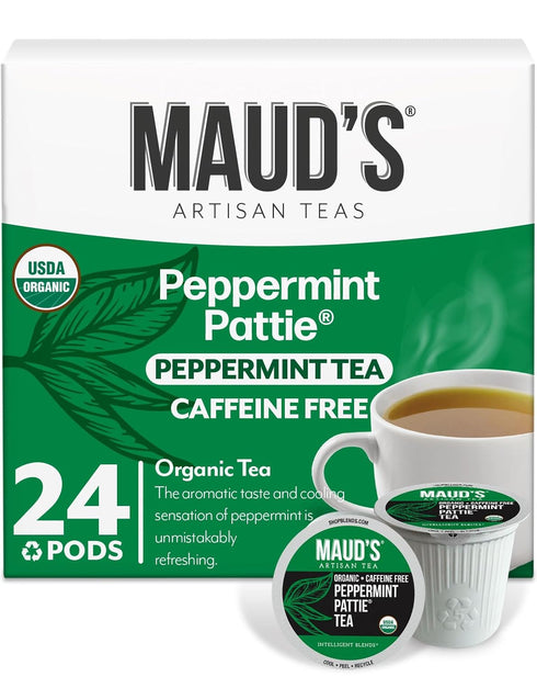 Maud's Organic Peppermint Tea Pods, 24 ct Recyclable Single Serve Pods, Compatible with Keurig K Cups