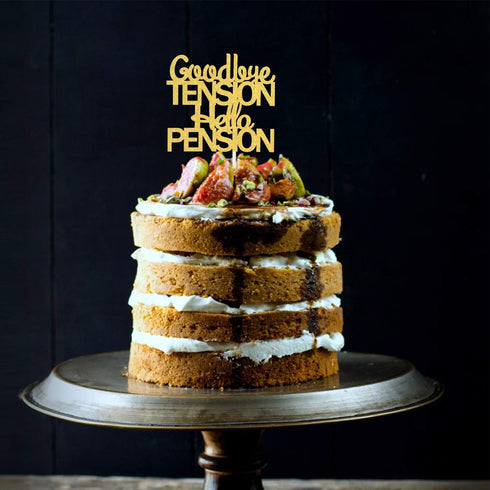 PHOHUI HAVE A NICE TIME Goodbye Tension Hello Pension Cake Topper - Double Sided Gold Glitter Happy Retirement Party