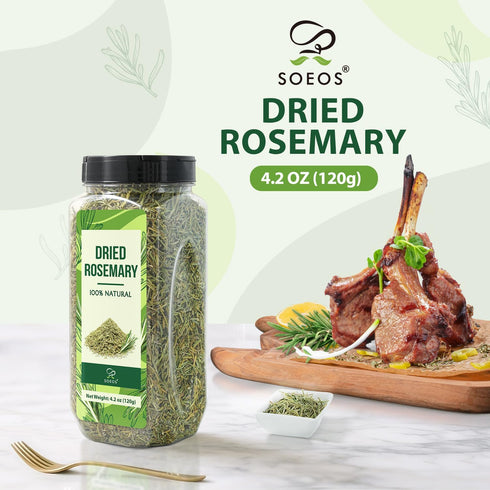 4.2 oz (120g), Soeos Dried Rosemary Leaves, Whole Rosemary for Cooking, Seasoning, Baking, Roasting, Marinades and Tea